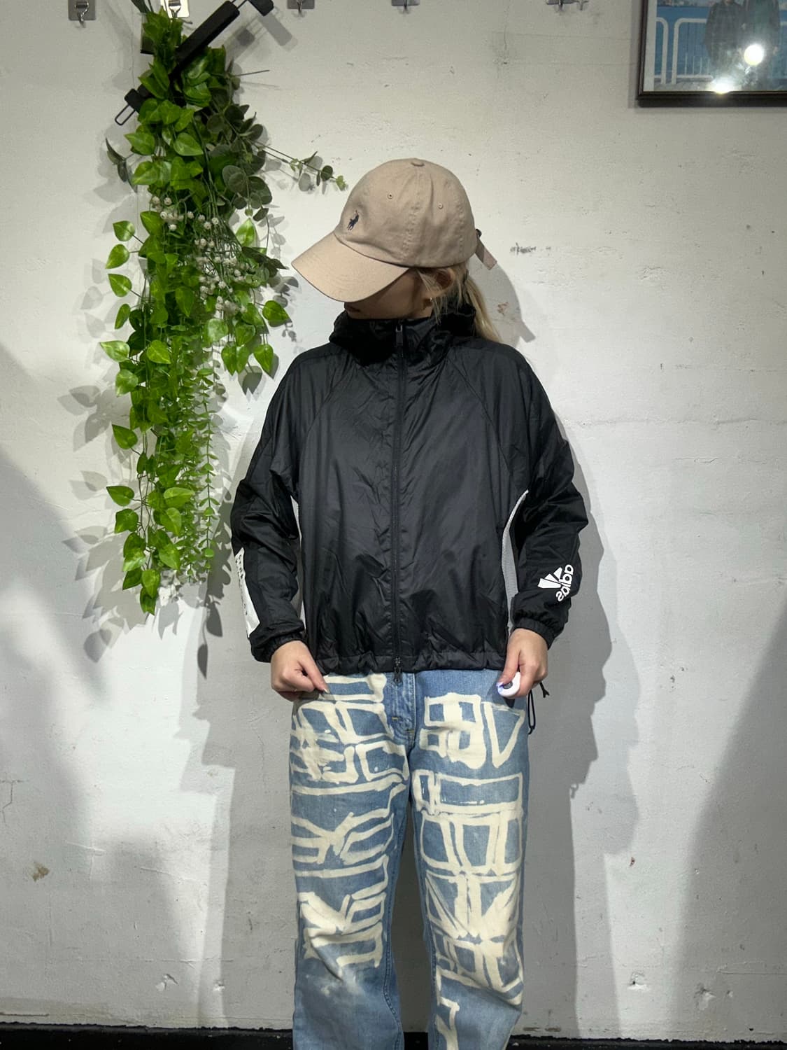 아디다스 블랙 화이트 로고 후드 바람막이 자켓 S 상품이미지2