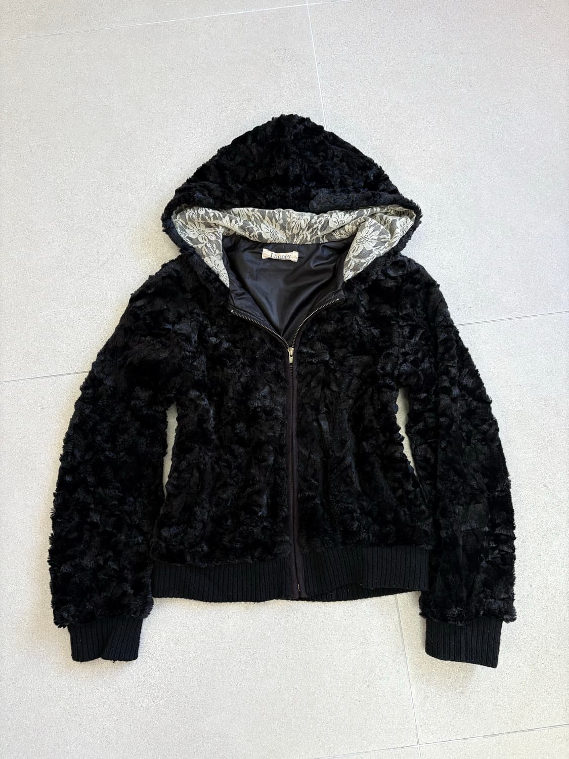 블랙 퍼 후드집업 상품이미지1