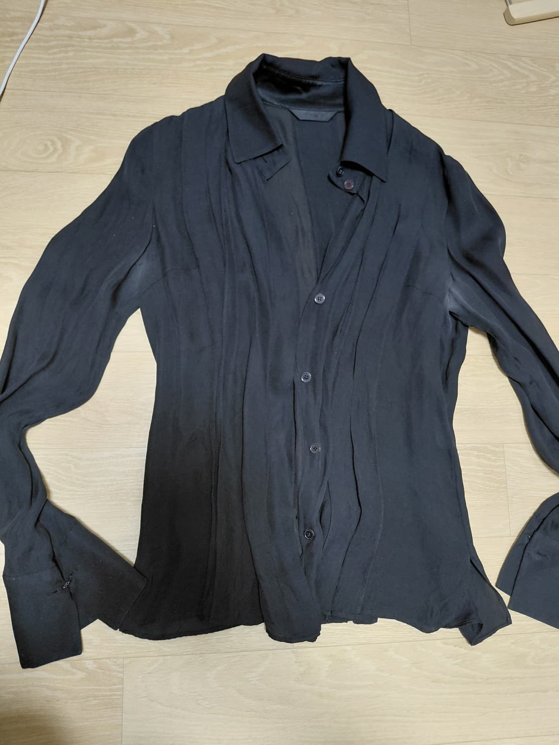 TIME 실크 블랙 고딕 고스 로맨틱 시스루 카라 포인트 블라우스 상품이미지3