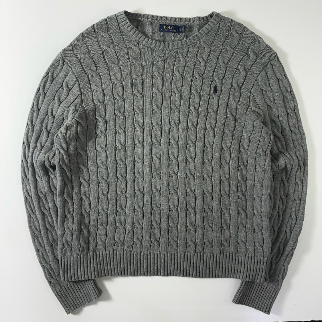 Polo  폴로 랄프로렌 자수 코튼 그레이 꽈배기 니트  상품이미지1