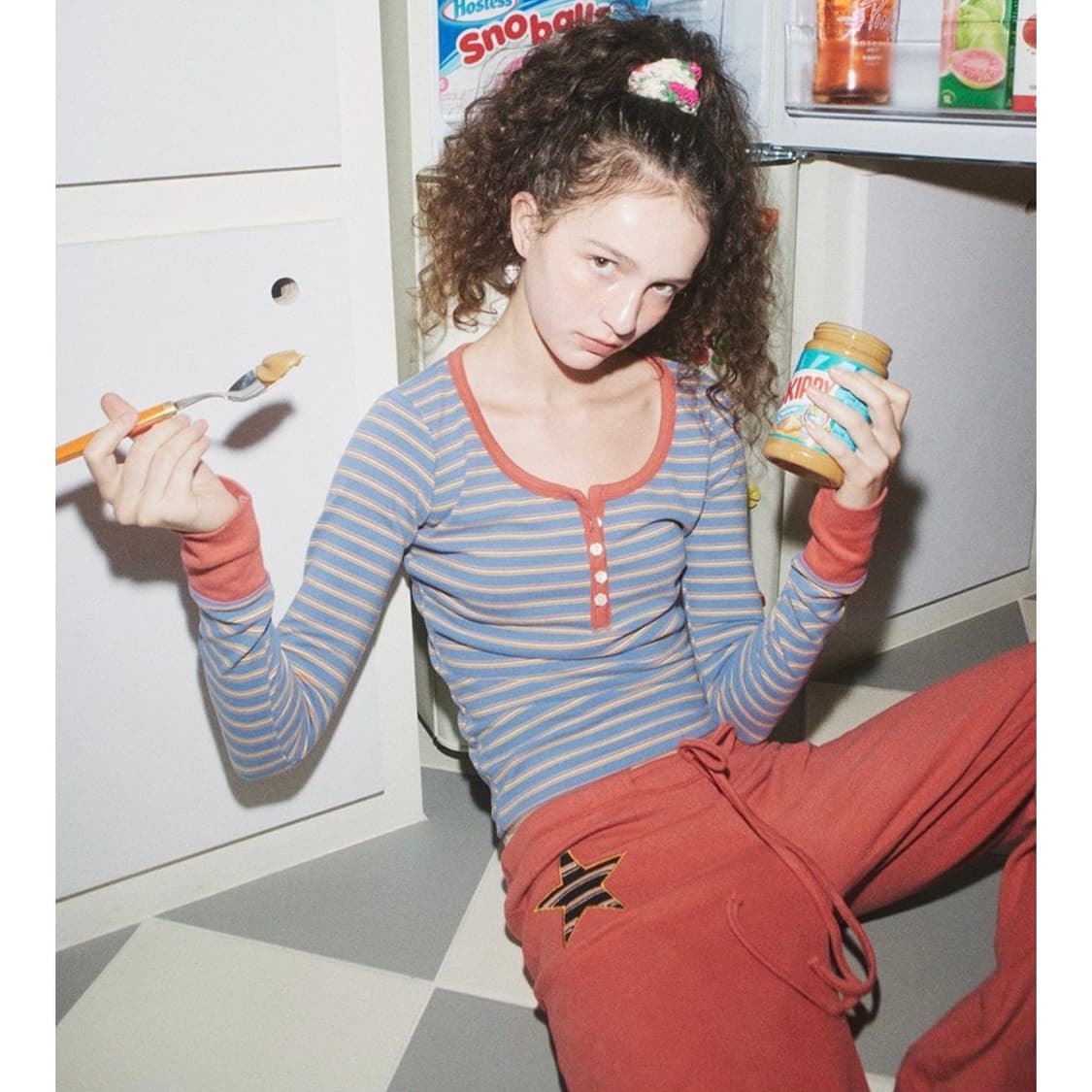 에즈이프캘리 스트라이프 버튼 티/솔리드 스타 팬츠 세트 상품이미지1