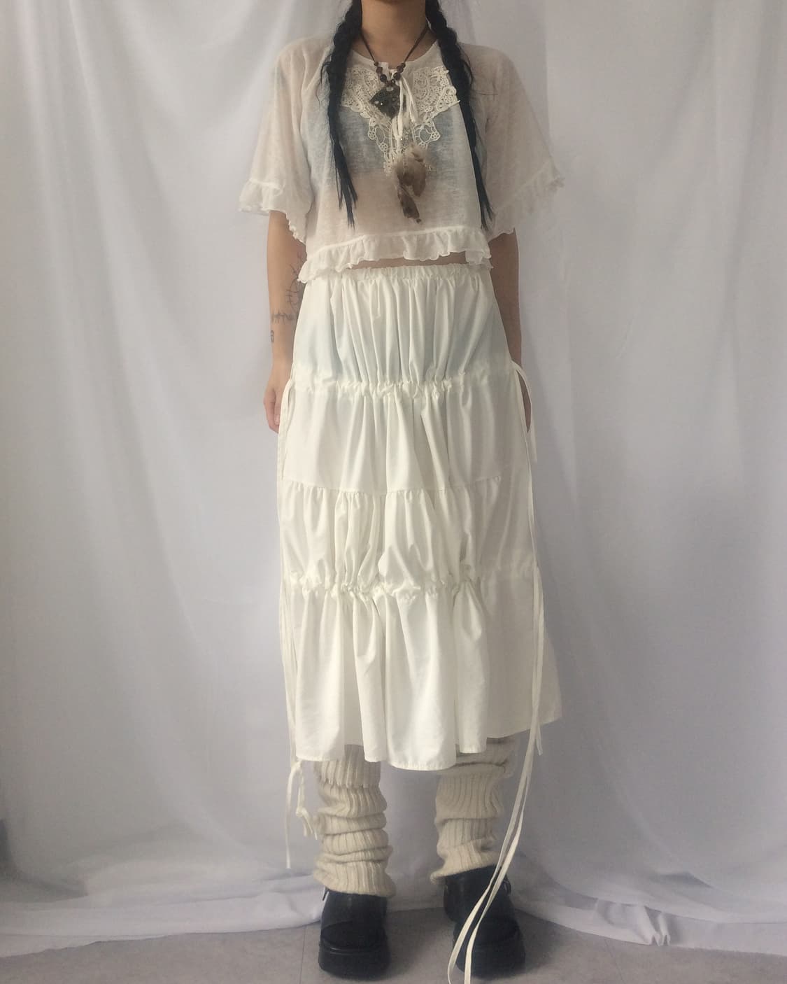 Shirring point layer long skirt 상품이미지4