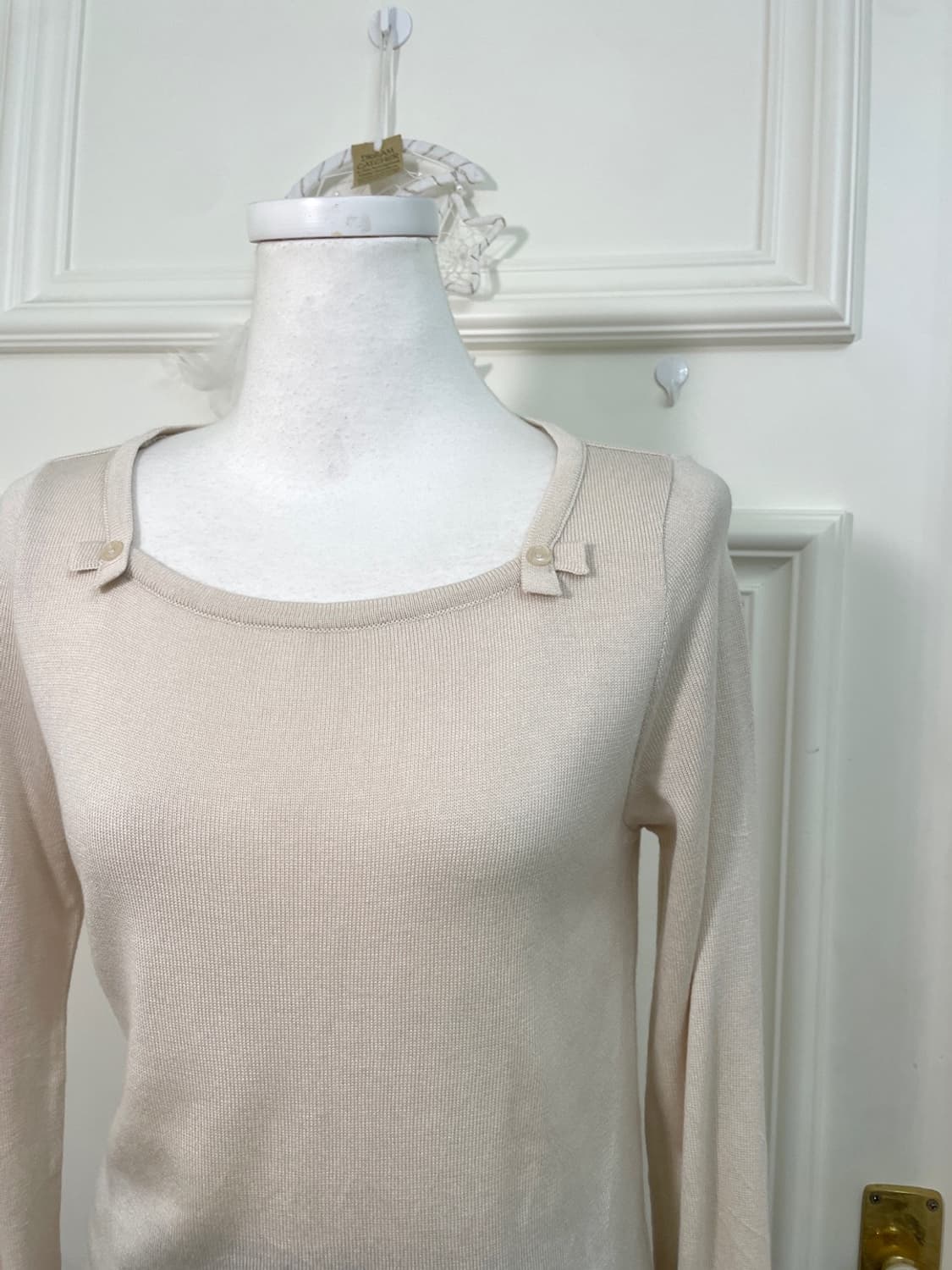 pink ivory bow crochet point knit top 상품이미지7