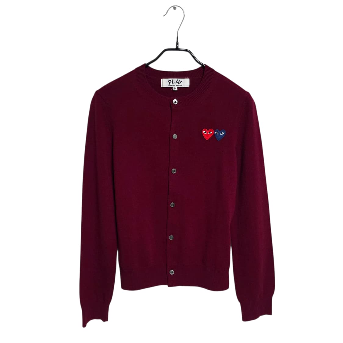 꼼데가르송 플레이 여성 라운드넥 더블와펜 가디건 버건디 상품이미지1