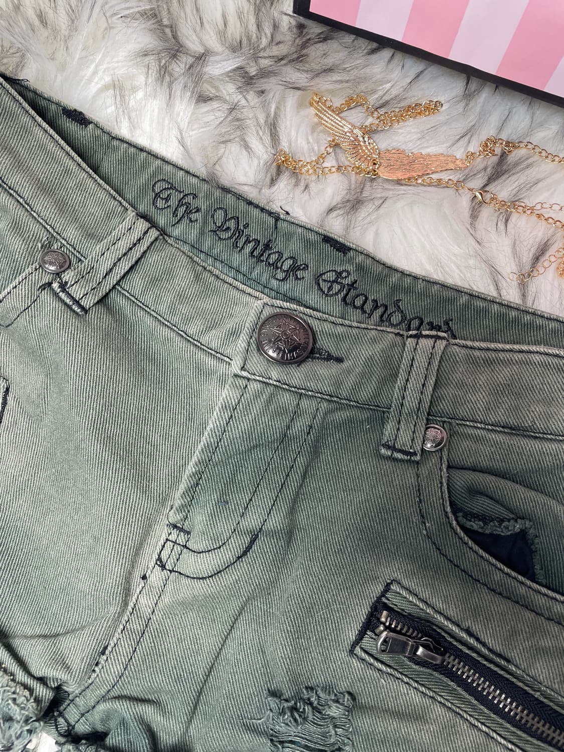 빈티지 SKY BOMBER 와투케 카키 쇼츠 반바지 상품이미지3