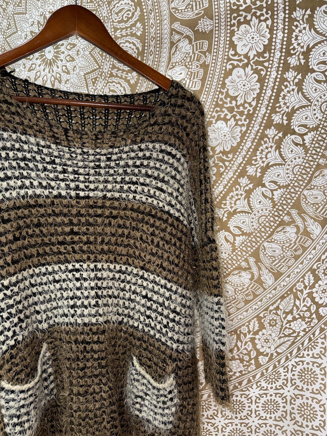 빈티지 여성 스트라이프 포켓7부 라운드 니트  상품이미지4