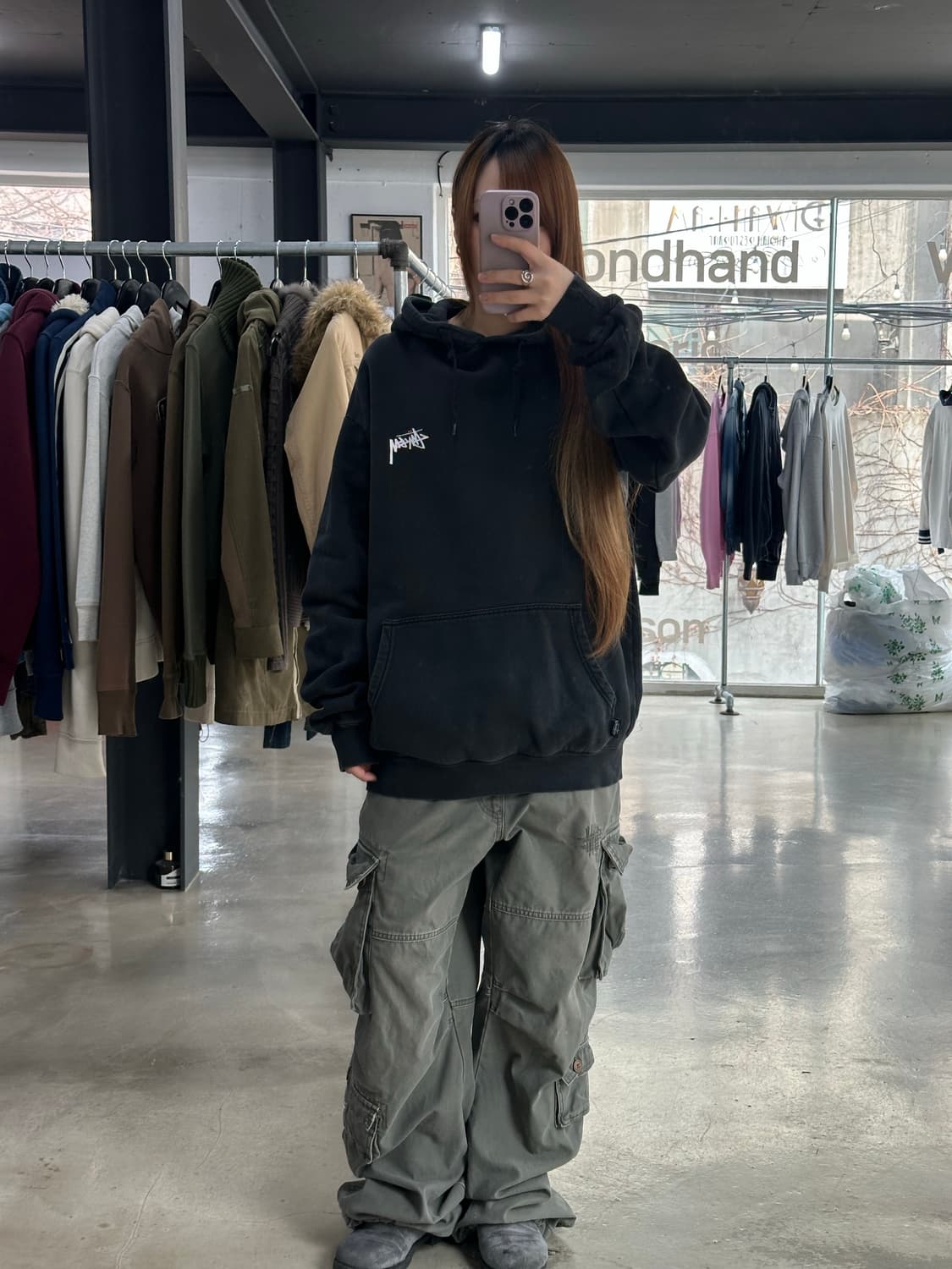 스투시 퍼지 다이스 피그먼트워시드 후드티 블랙 상품이미지4