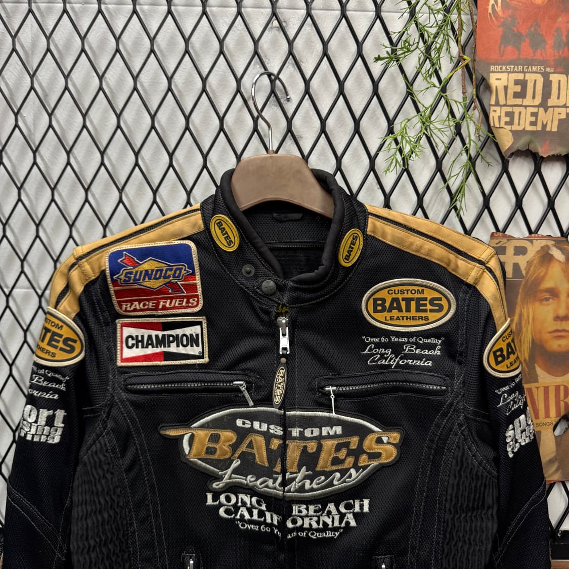 00s 베이츠 레더 메쉬 안감 레이싱 자켓 패치워크 포인트 블랙 상품이미지3