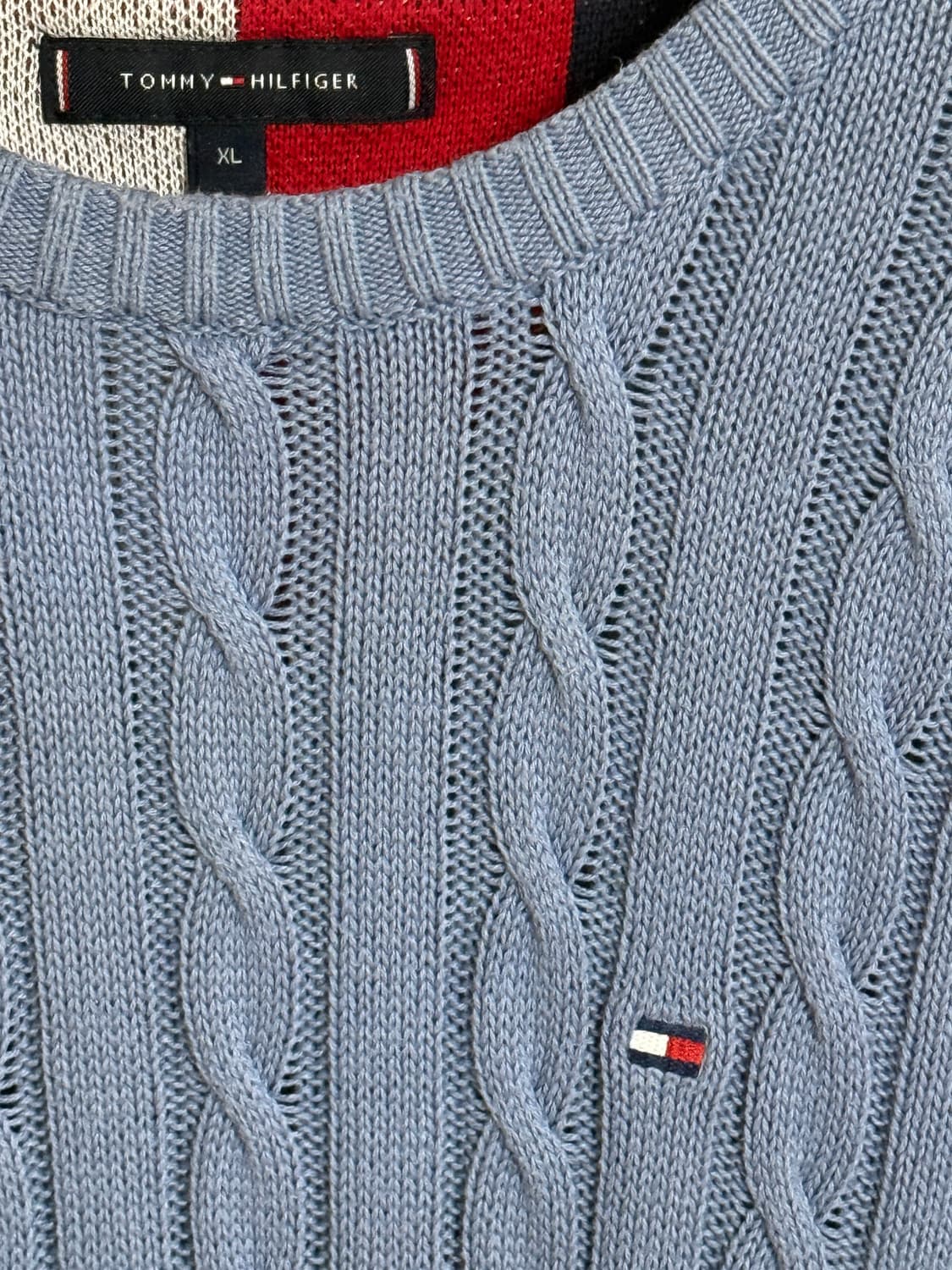 타미힐피거 꽈배기 니트 XL 하늘색 상품이미지4
