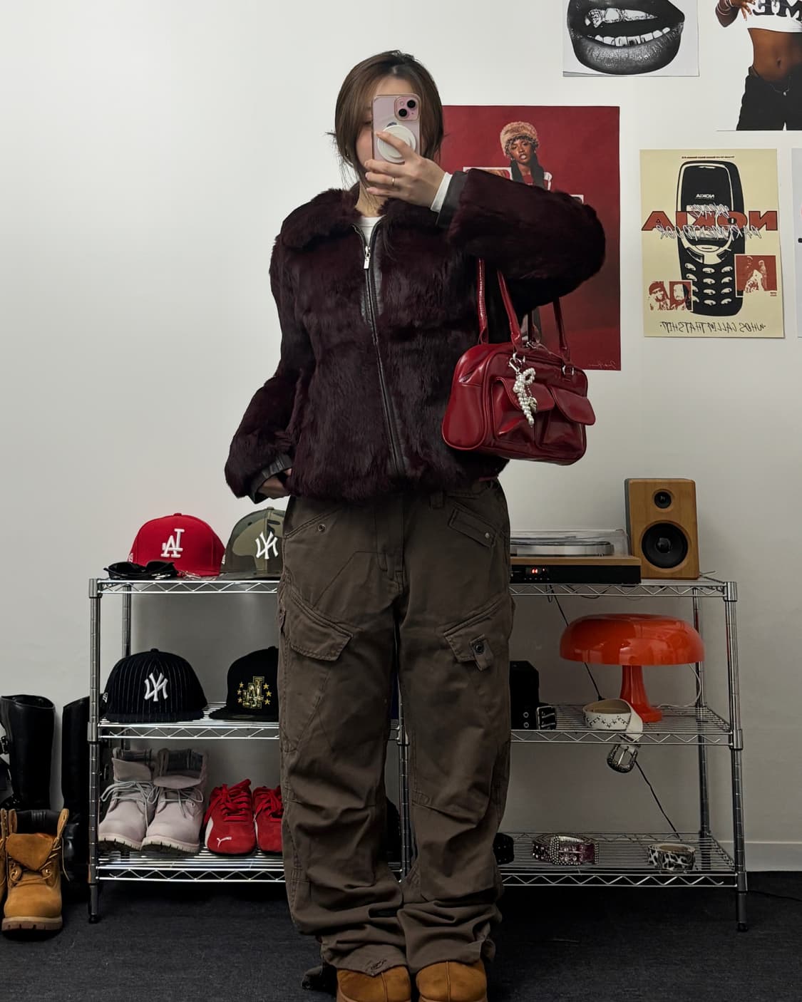 올드 빈티지 버건디 리얼 래빗 퍼 레더 자켓 상품이미지4