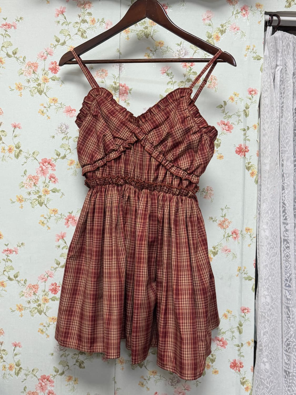 체크 프릴 뷔스티에 원피스 상품이미지1