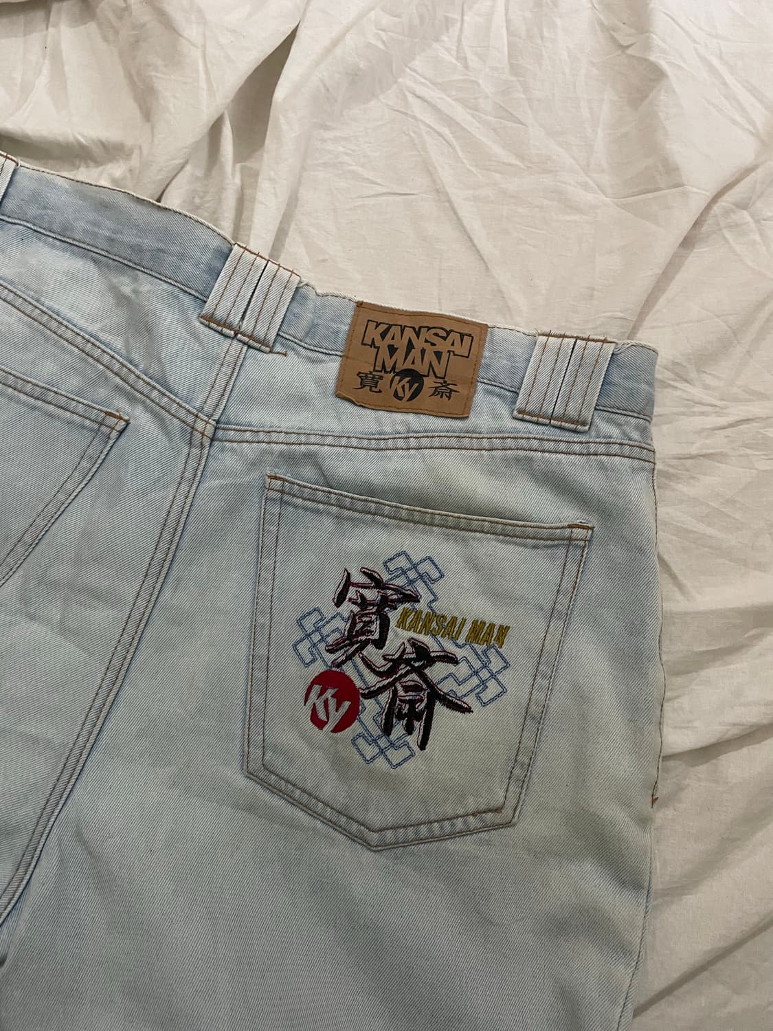 KANSAI MAN 자수 데님 팬츠 / 연청 와이드 진 상품이미지1