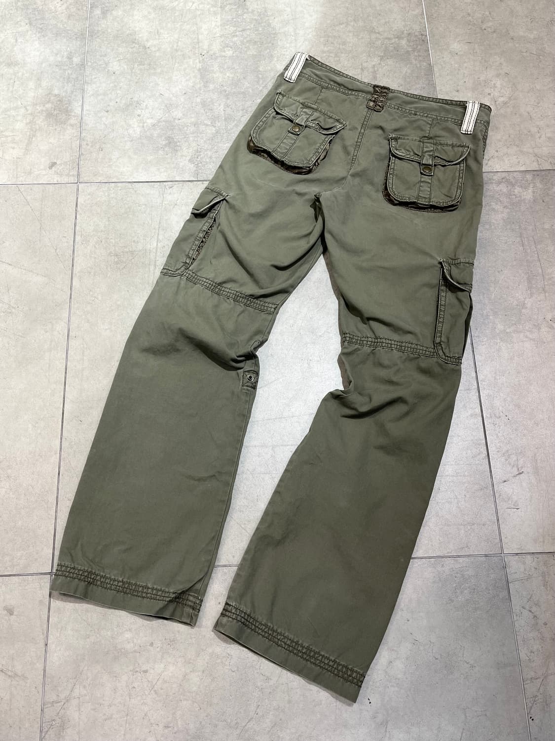 일본 빈티지 카키 세미 부츠컷 카고 팬츠 상품이미지5
