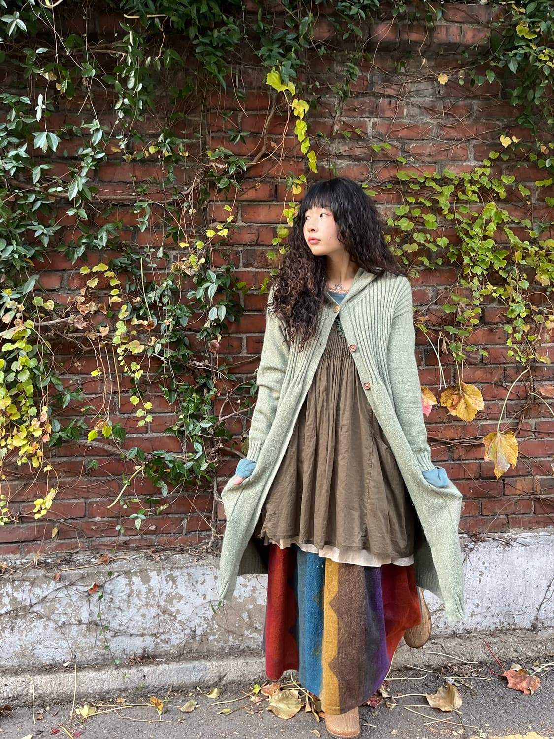 완두콩 니트 후드 가디건 상품이미지1