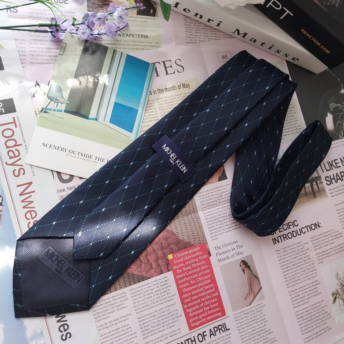 미셸 클라인 실크 네이비 다이아몬드 넥타이 9.3cm A+등급 K990
 상품이미지3