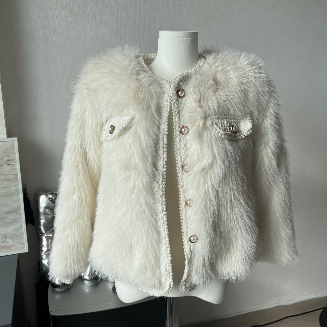 [새상품]아이보리 진주 트위드 레이어드 퍼자켓 상품이미지10