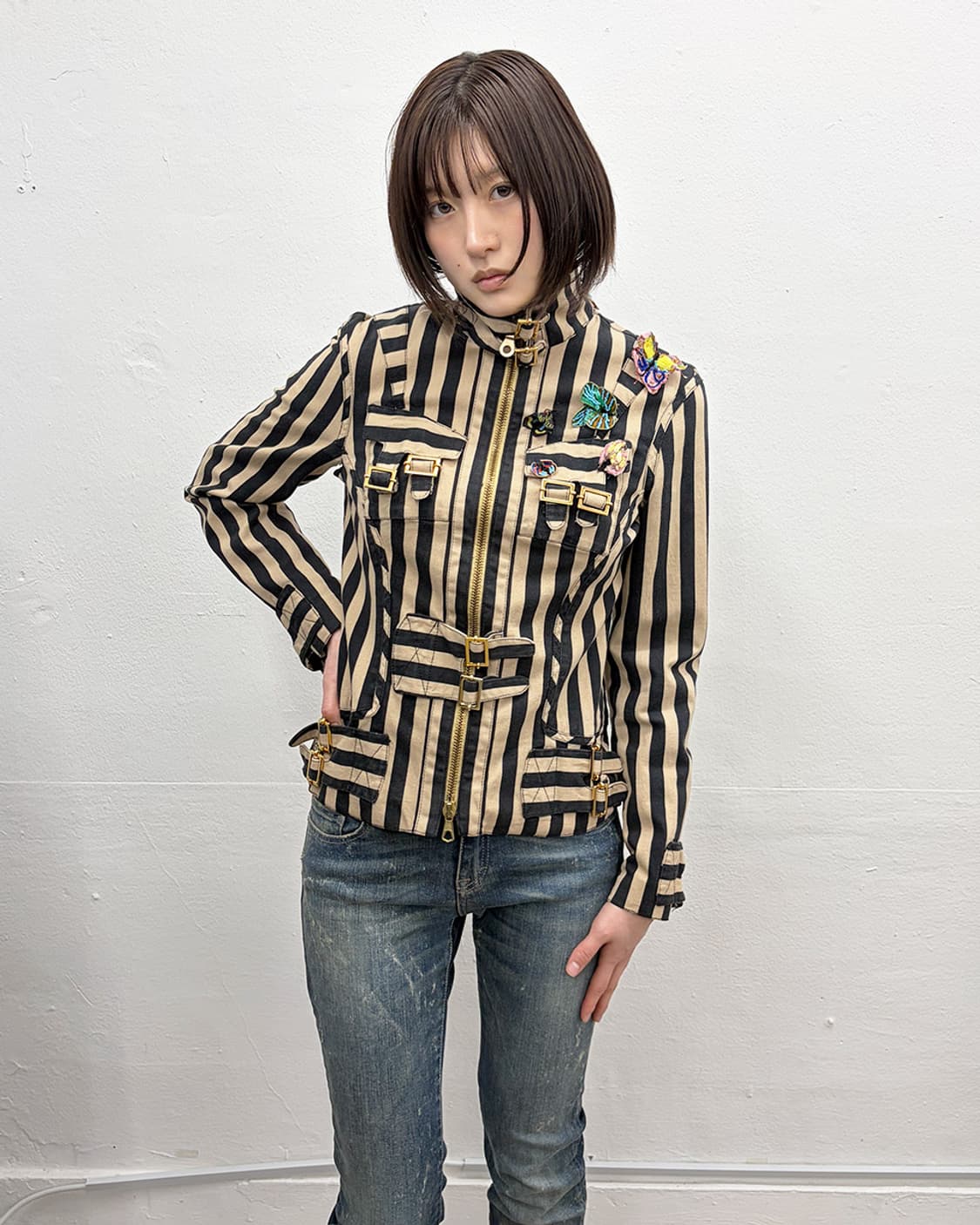 가에타노 나바라 2004S/S 스트라이프 아플리케 자켓 상품이미지1