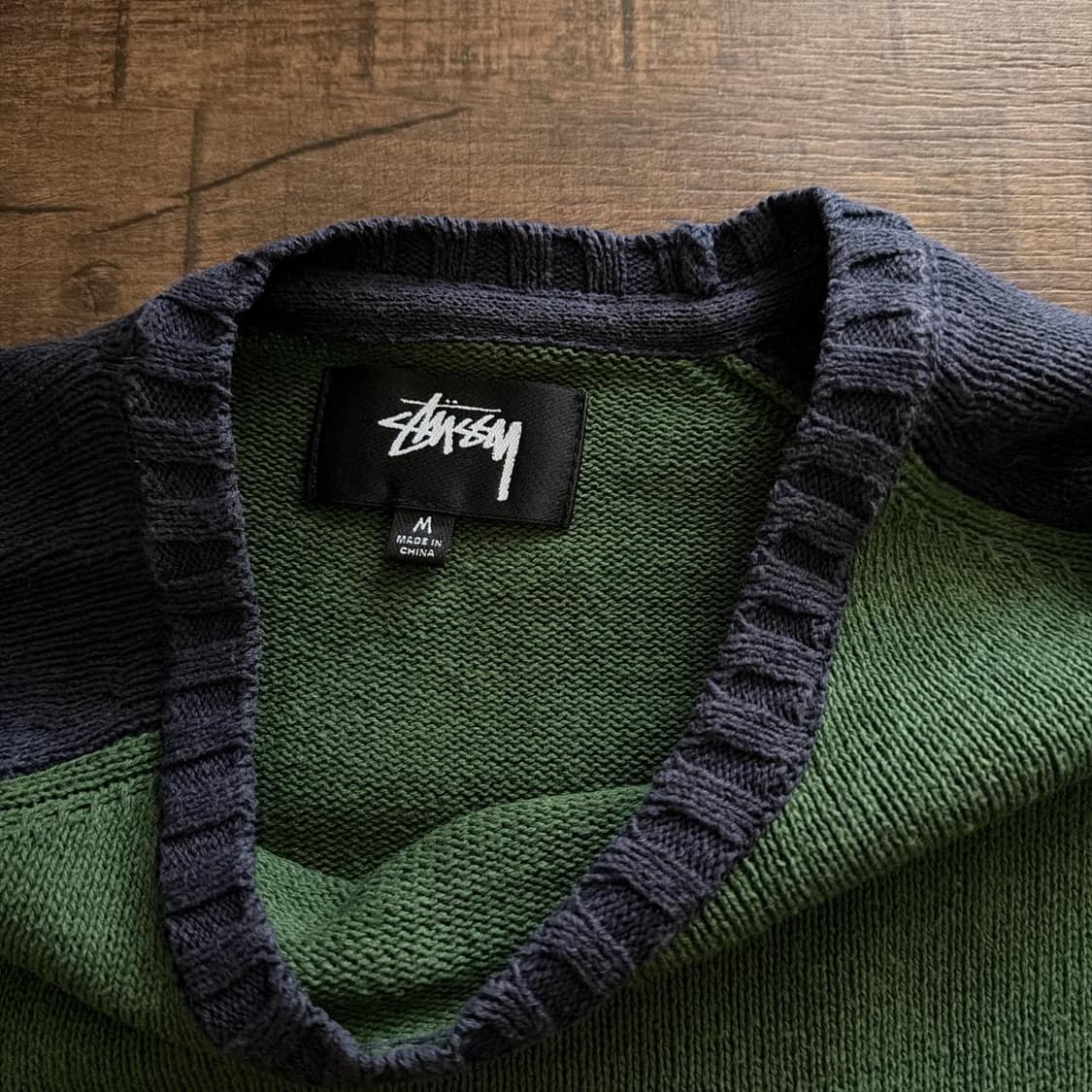 스투시 컬러블록 래글런 니트 크루 그린 상품이미지2