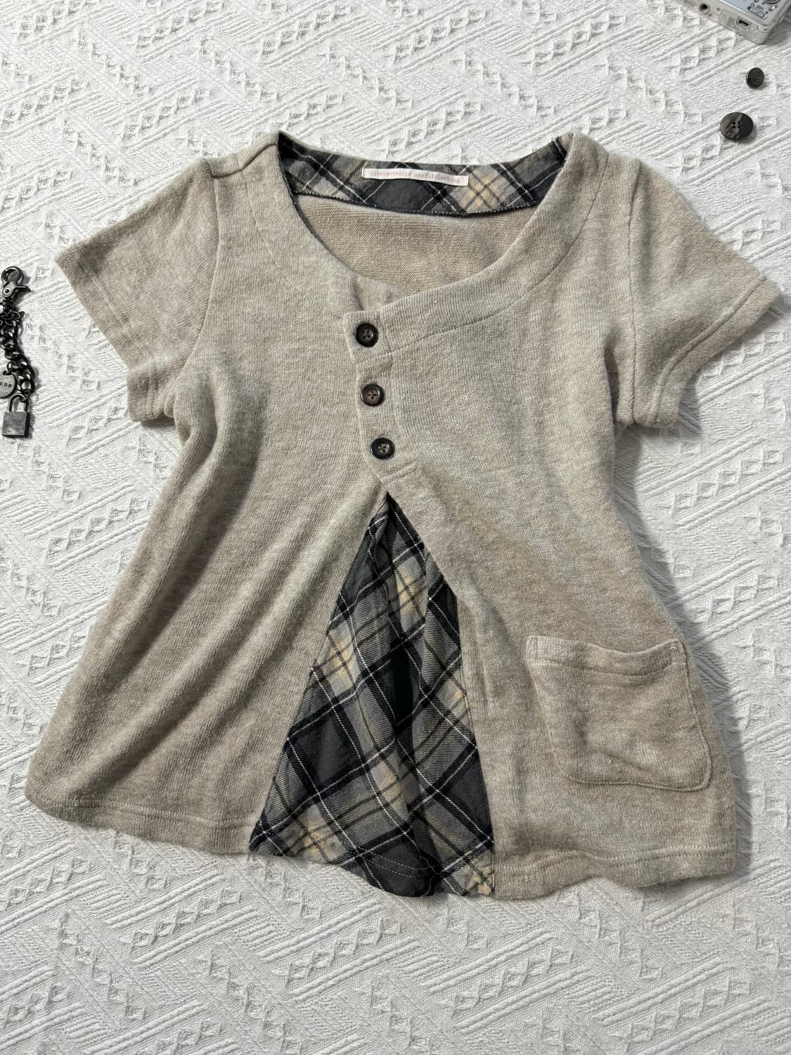 셔링 넥 체크 패턴 레이어드 니트 원피스 2pcs SET 상품이미지7