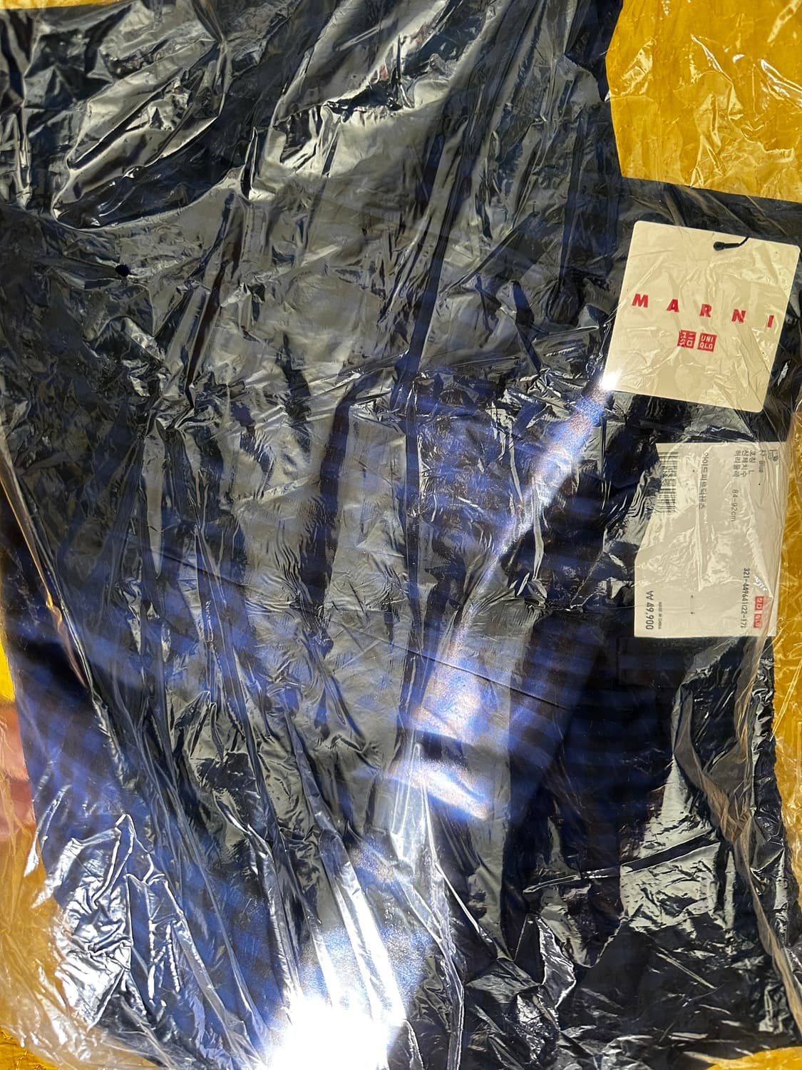 유니클로 x 마르니 와이드 핏 체크 턱 팬츠 블루 L 새제품 상품이미지2