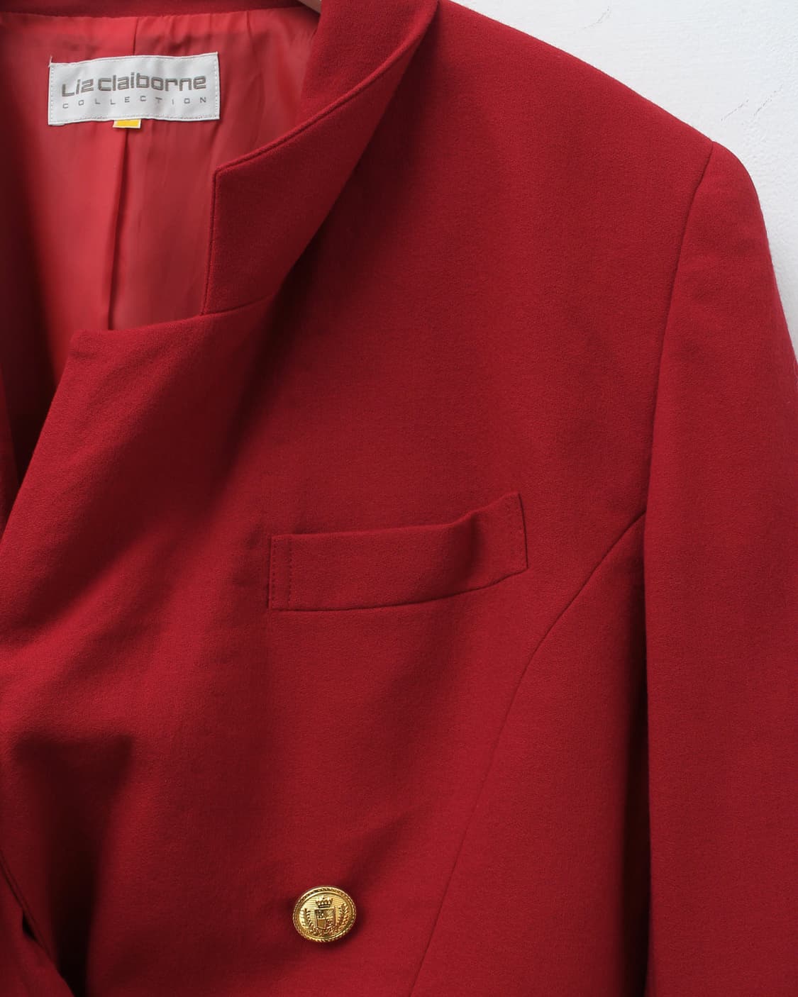 일본 빈티지 레드 써머 울 골드 더블버튼 자켓 미디 스커트 셋업 세트 상품이미지4