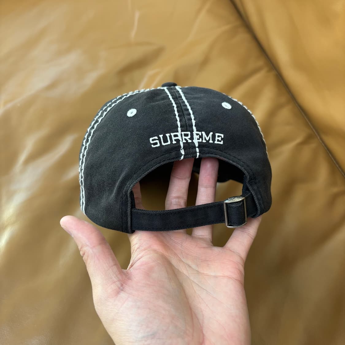 Supreme 슈프림 스티치 워시드 블랙 6패널 볼캡 모자 (Black) 상품이미지7
