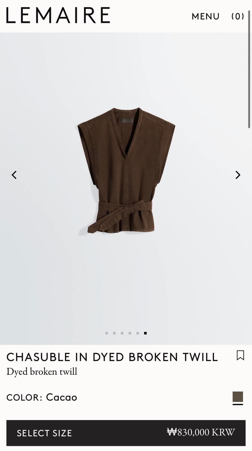 [34,36,38]르메르 26ss CHASUBLE 타이 베스트/카카오 상품이미지6
