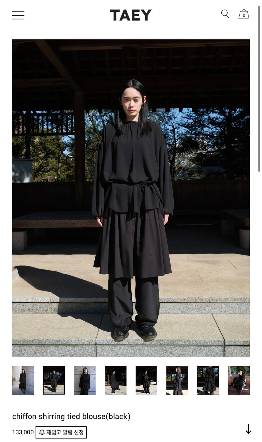 TAEY chiffon shirring tied blouse(black) 상품이미지1