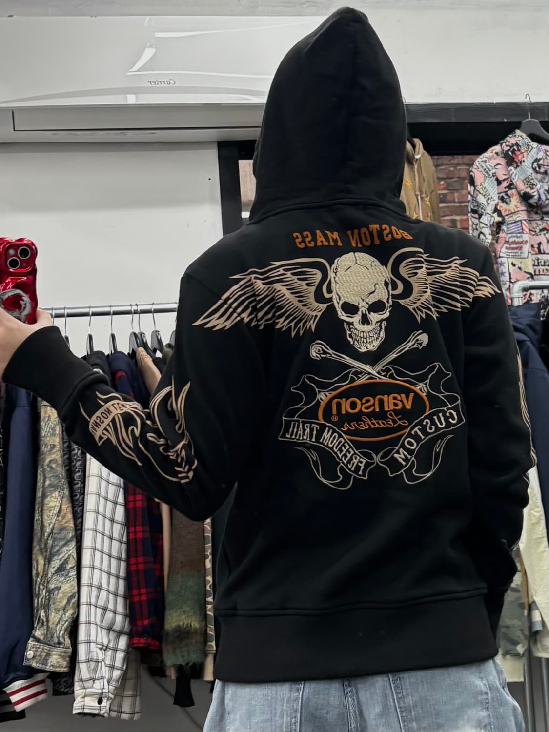 밴슨 레더 사이드 로고 스컬 후드집업 상품이미지5