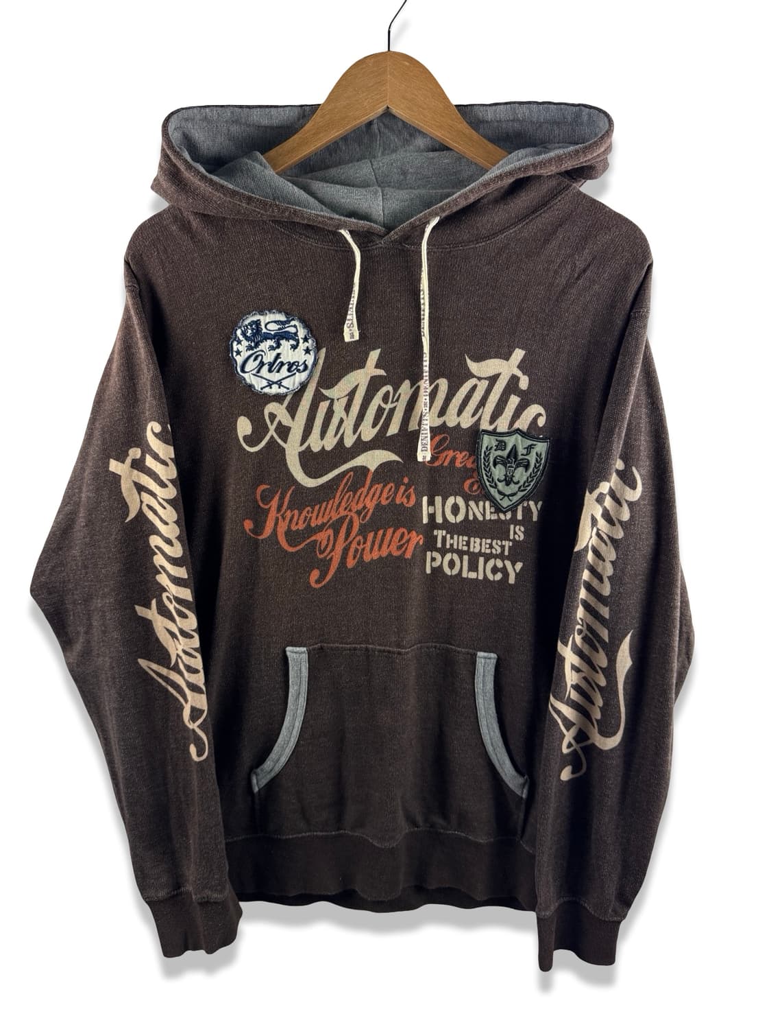 JPN Y2K 패치 디테일 레터링 브라운 후드티2601 상품이미지1