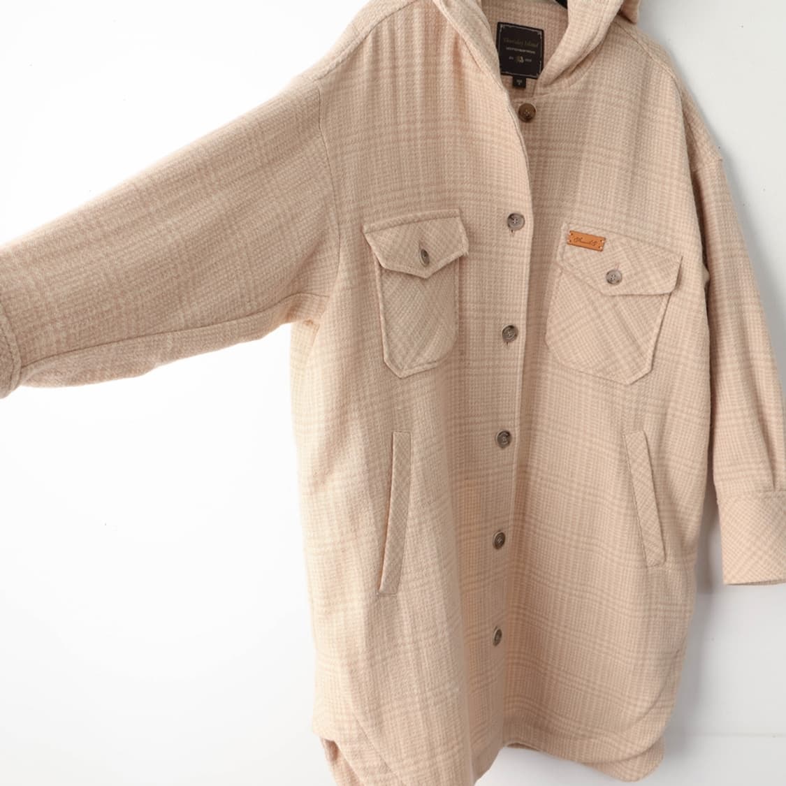 55/써스데이아일랜드 오버핏 후드 체크 셔츠자켓 상품이미지5