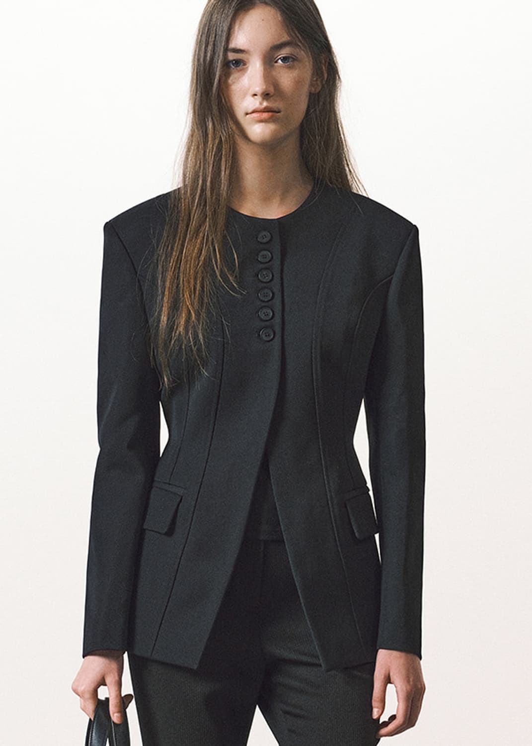 emkm 으음키임 라운드넥 오블리크 울 자켓 S 상품이미지1