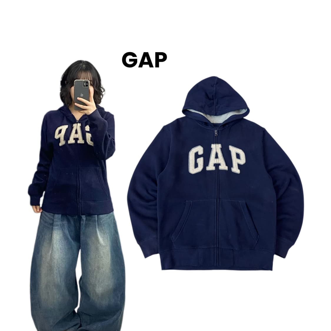갭 Y2K 빅로고 후드집업 네이비 상품이미지1