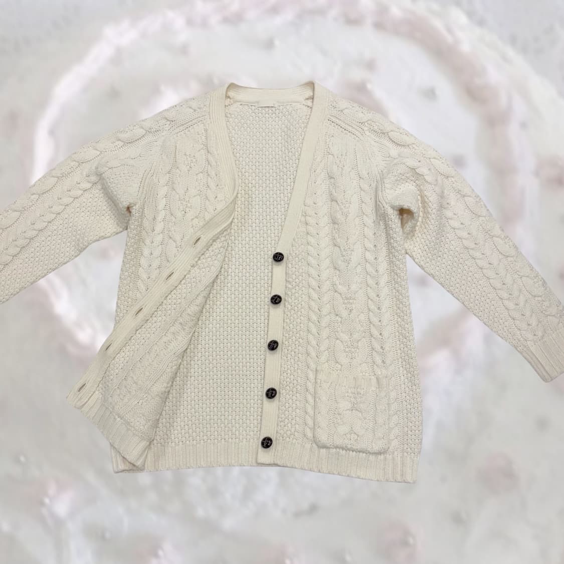 GU 일본 빈티지 아이보리 케이블 루즈핏 가디건 빵단추 스쿨룩 상품이미지2