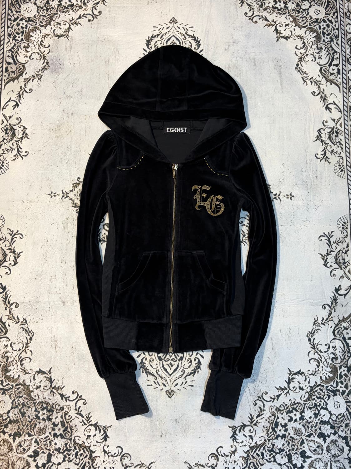 EGOIST Velvet gold crop hoodie-zip up 상품이미지1