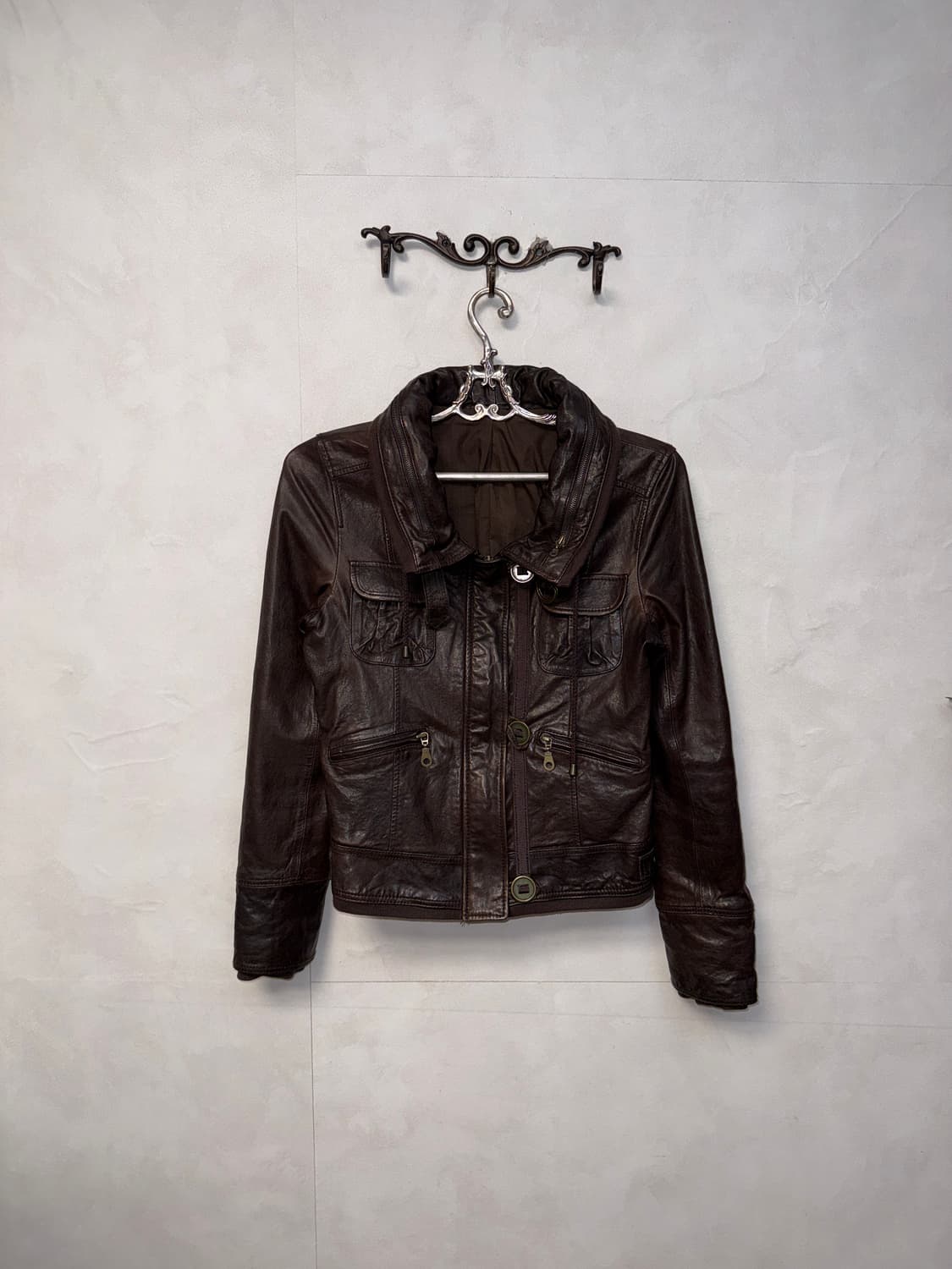 Brown lamb skin button collar jacket  상품이미지1