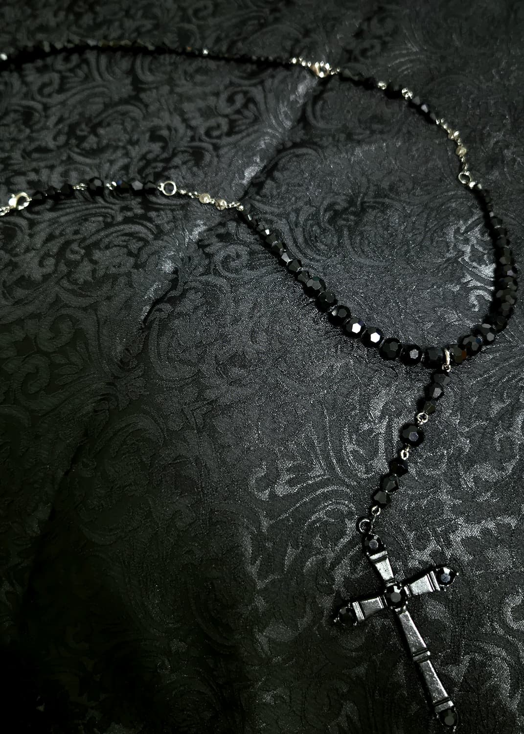 빈티지 고딕펑크 고스로리 블랙 큐빅 로자리오 목걸이 상품이미지1