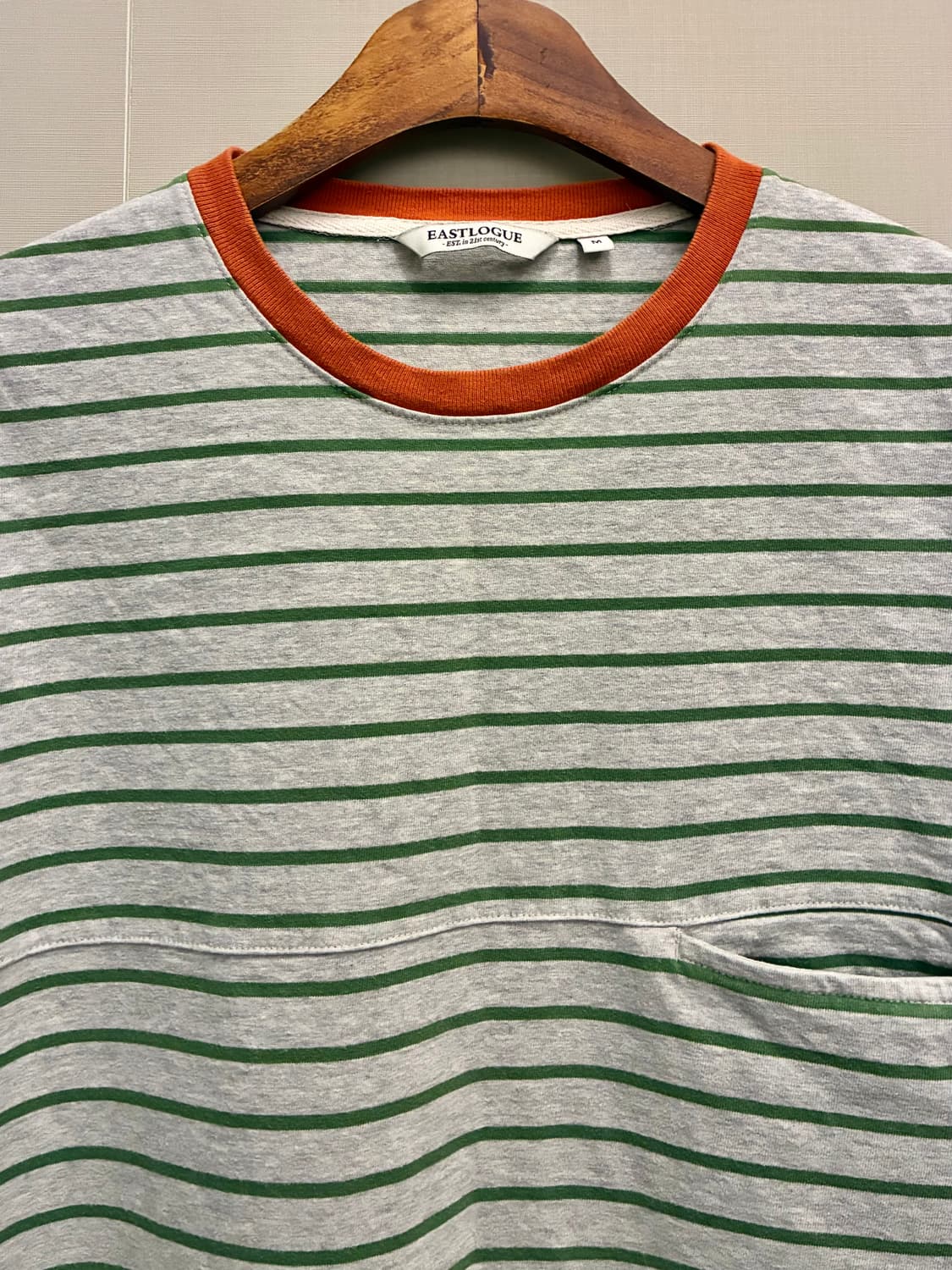 (M/100)이스트로그 코튼 스트라이프 포켓 반팔티셔츠  상품이미지3