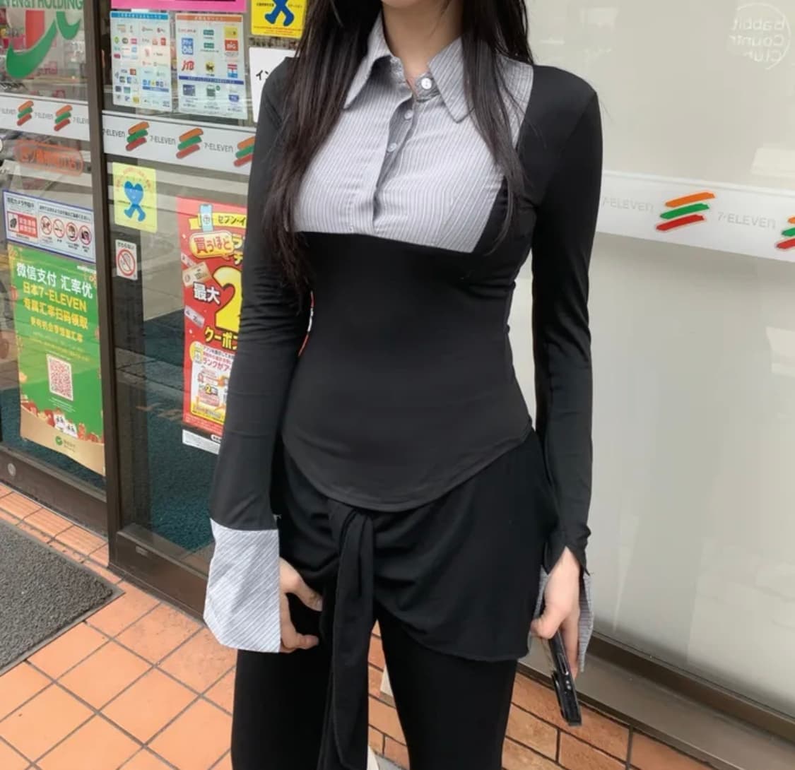 스트라이프 카라 셔츠 롱슬리브  상품이미지1