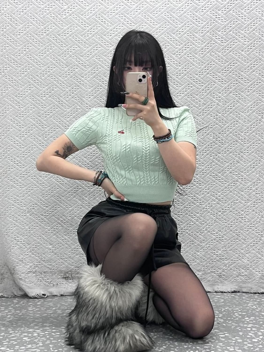 키르시 키치 체리 메로나 민트 반팔 꽈배기 크롭 니트 1 C10160 상품이미지2