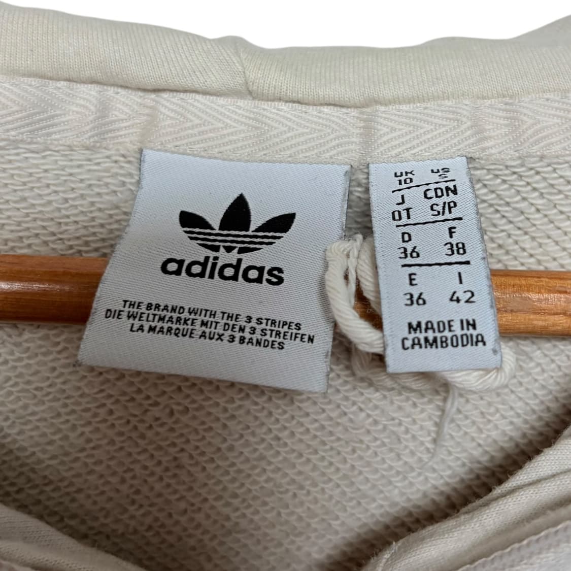 3618 아디다스 베이지 빅로고 하프 반집업 후드티 상품이미지4