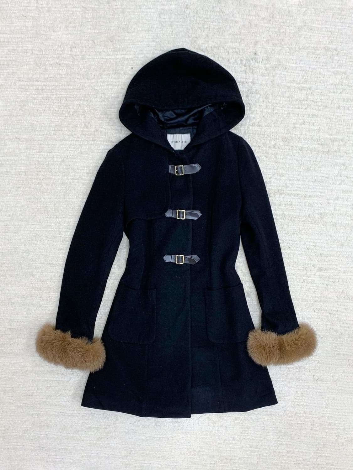 Black fur-cuff duffle coat 상품이미지1