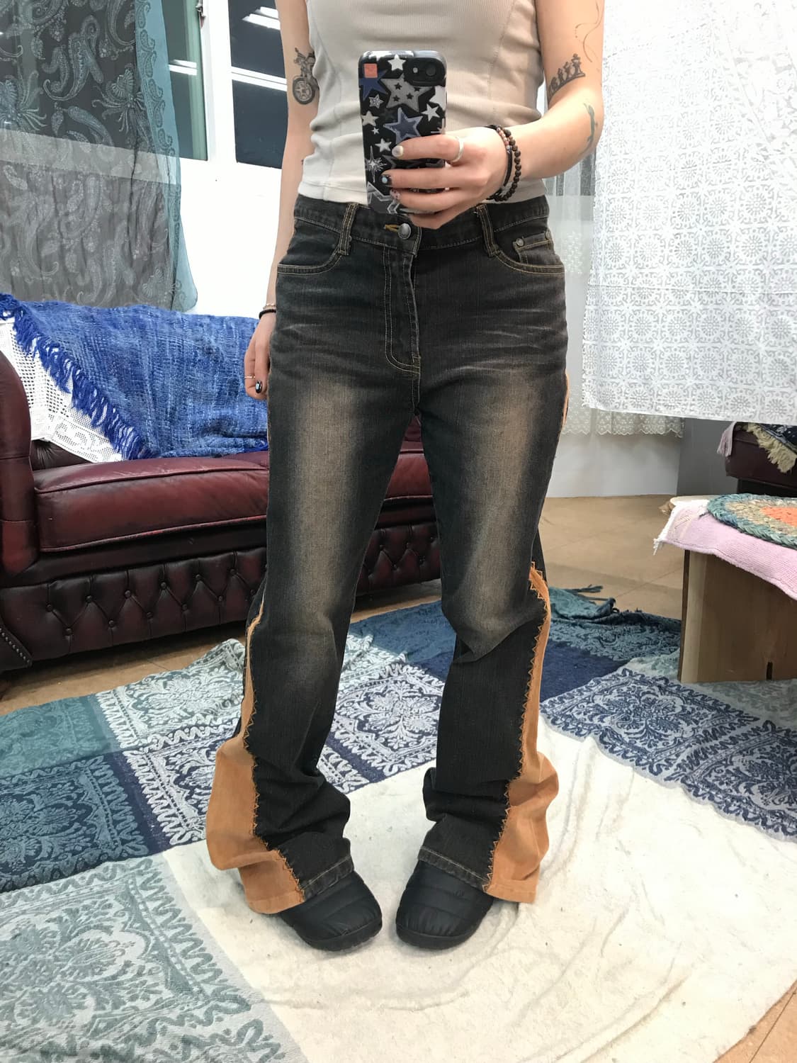 Auraji 빈티지 여성 사이드 디테일 부츠컷 스판 데님팬츠  상품이미지1