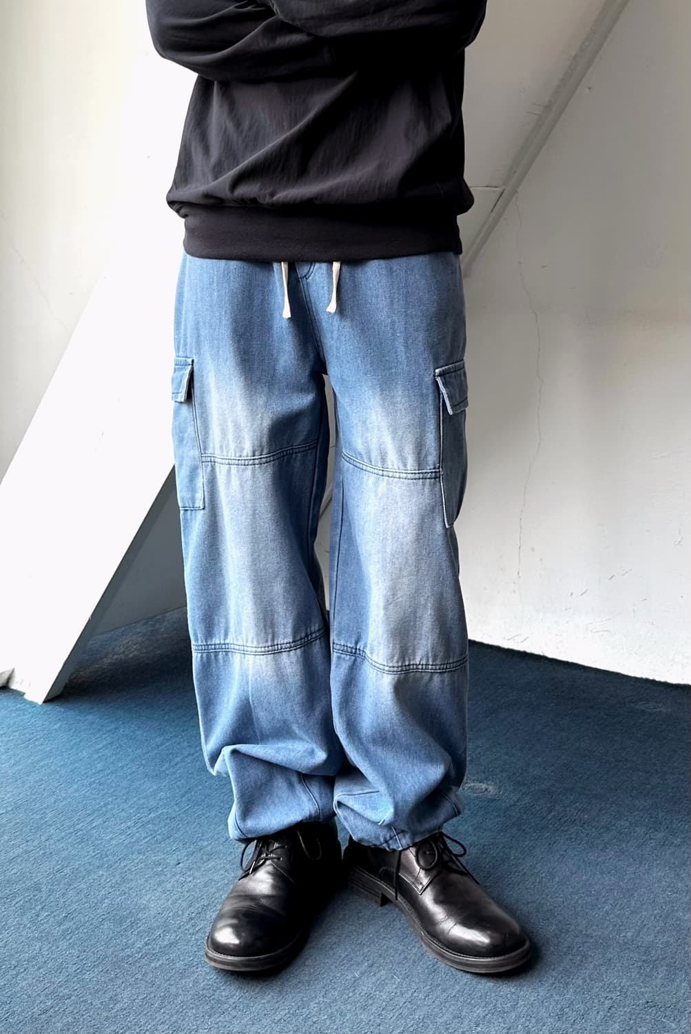 Utility design denim easy cargo pants 상품이미지2