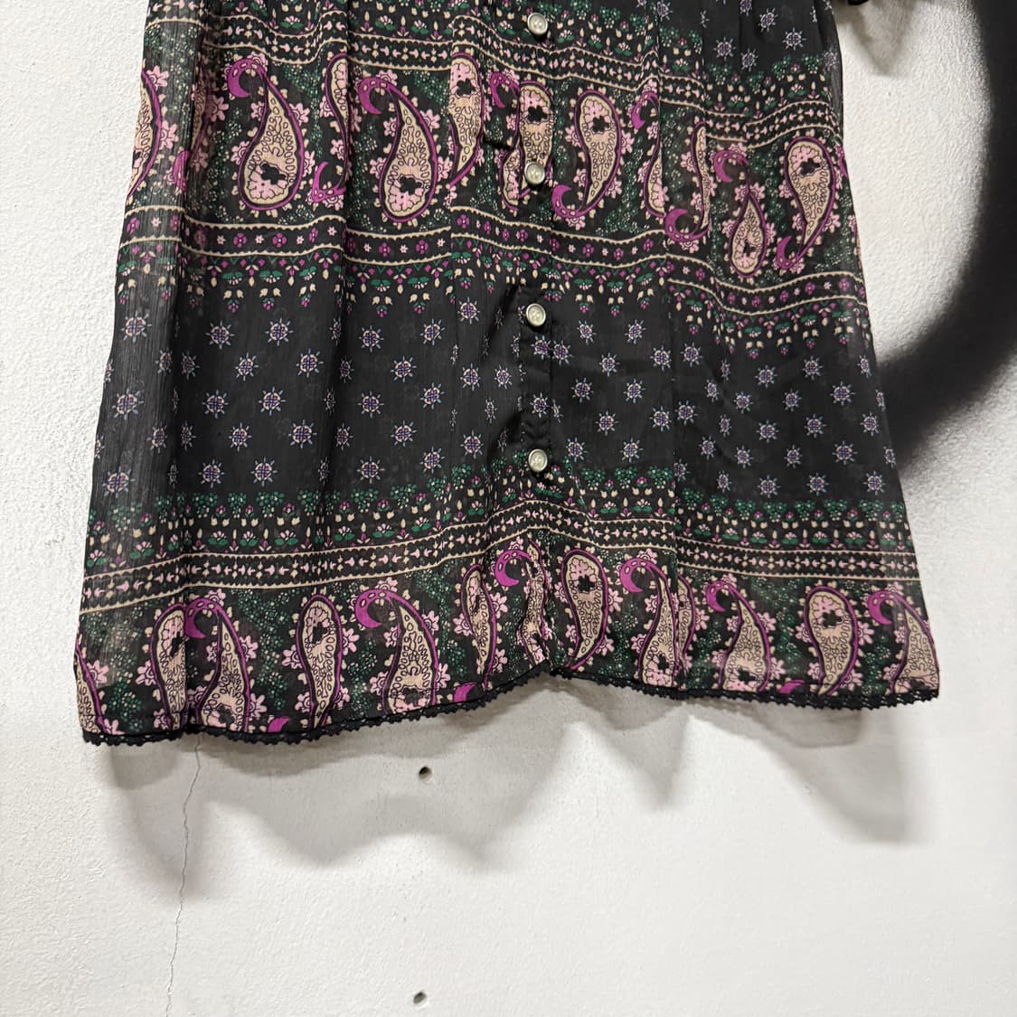 VTG 빈티지 블랙 모리 패턴 시스루 롱 반팔 블라우스 상품이미지4