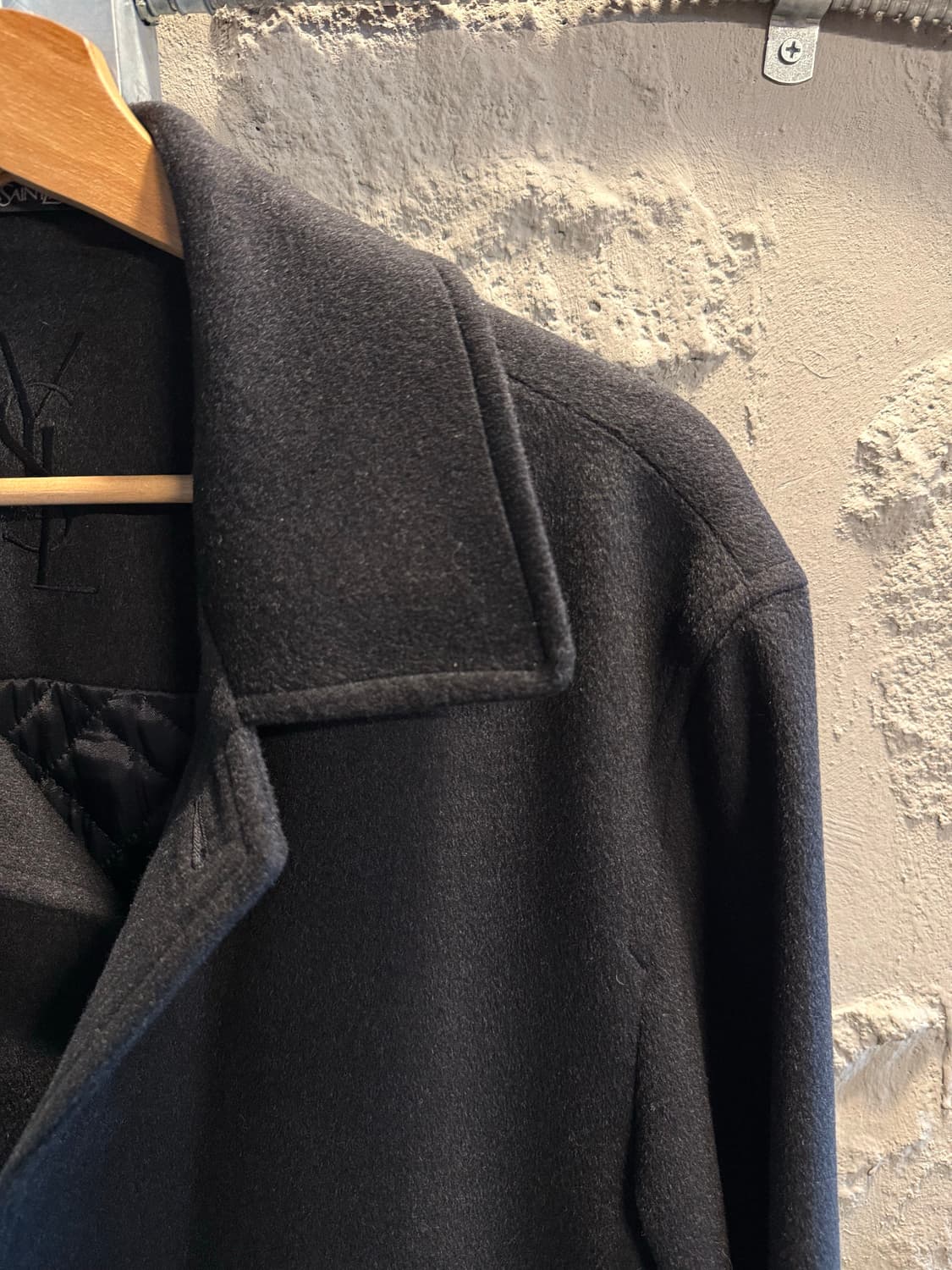 입생로랑 캐시미어 블렌드 울 코트 블랙 L 상품이미지4