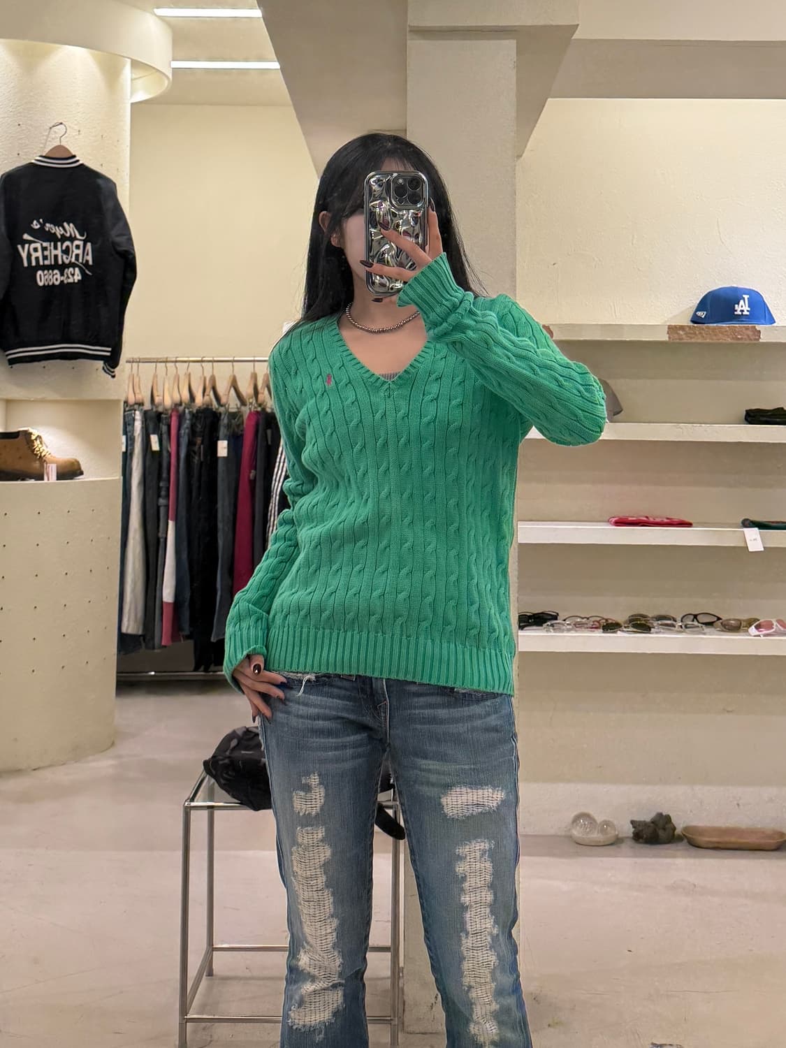 폴로 랄프로렌 핑크 포니 브이넥 케이블 니트 U1326 상품이미지1