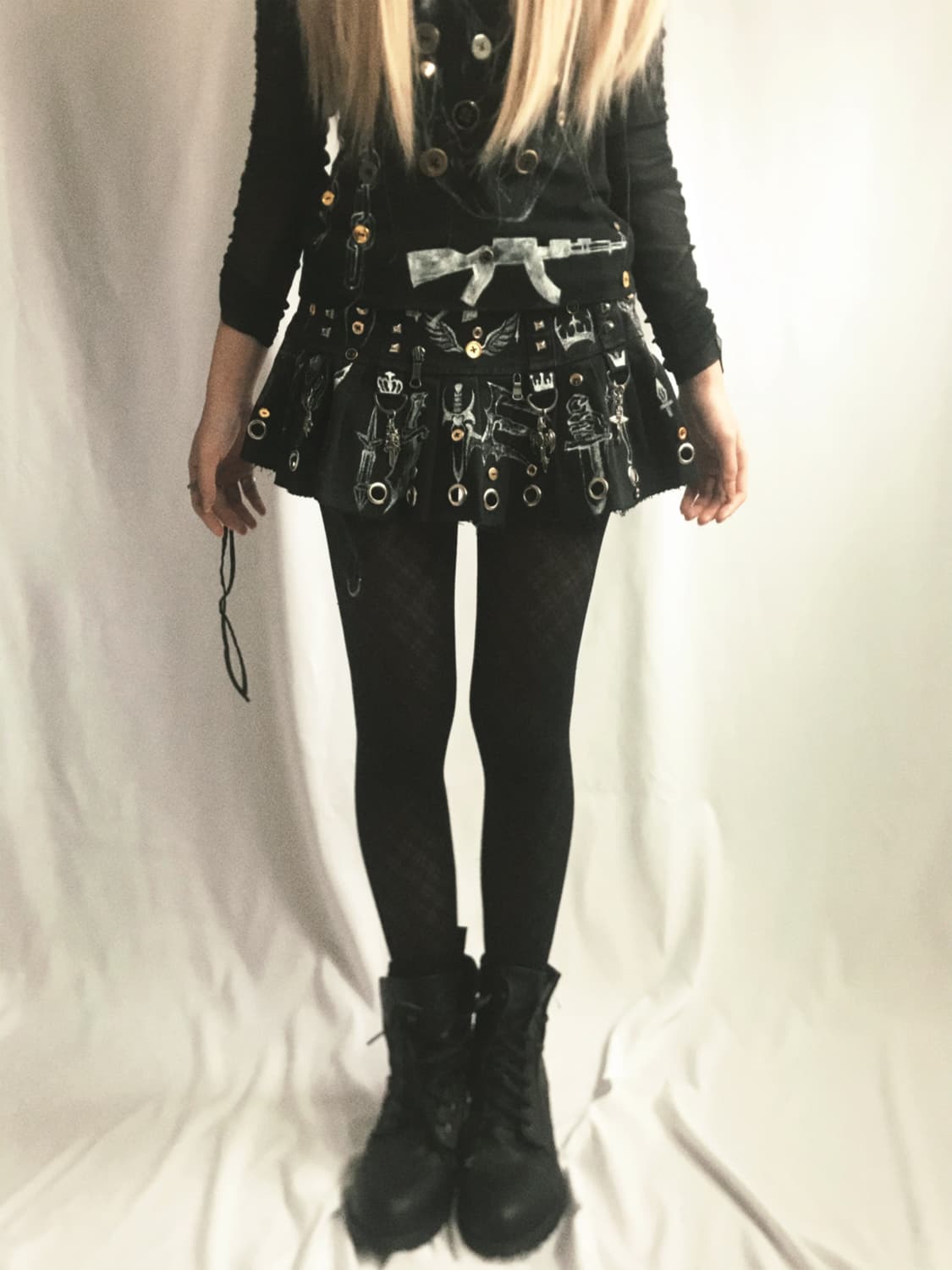 Custom)Weapon tattoo eyelet/charm skirt 상품이미지2