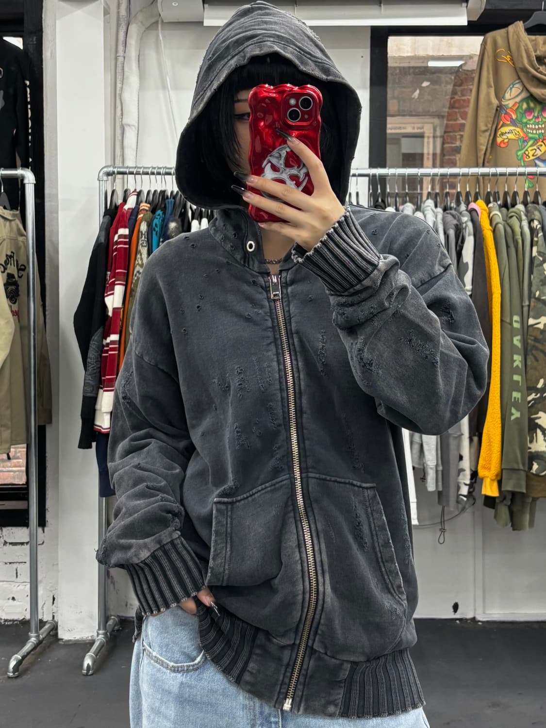 디젤 디스트레스드 그런지 후드집업 상품이미지1