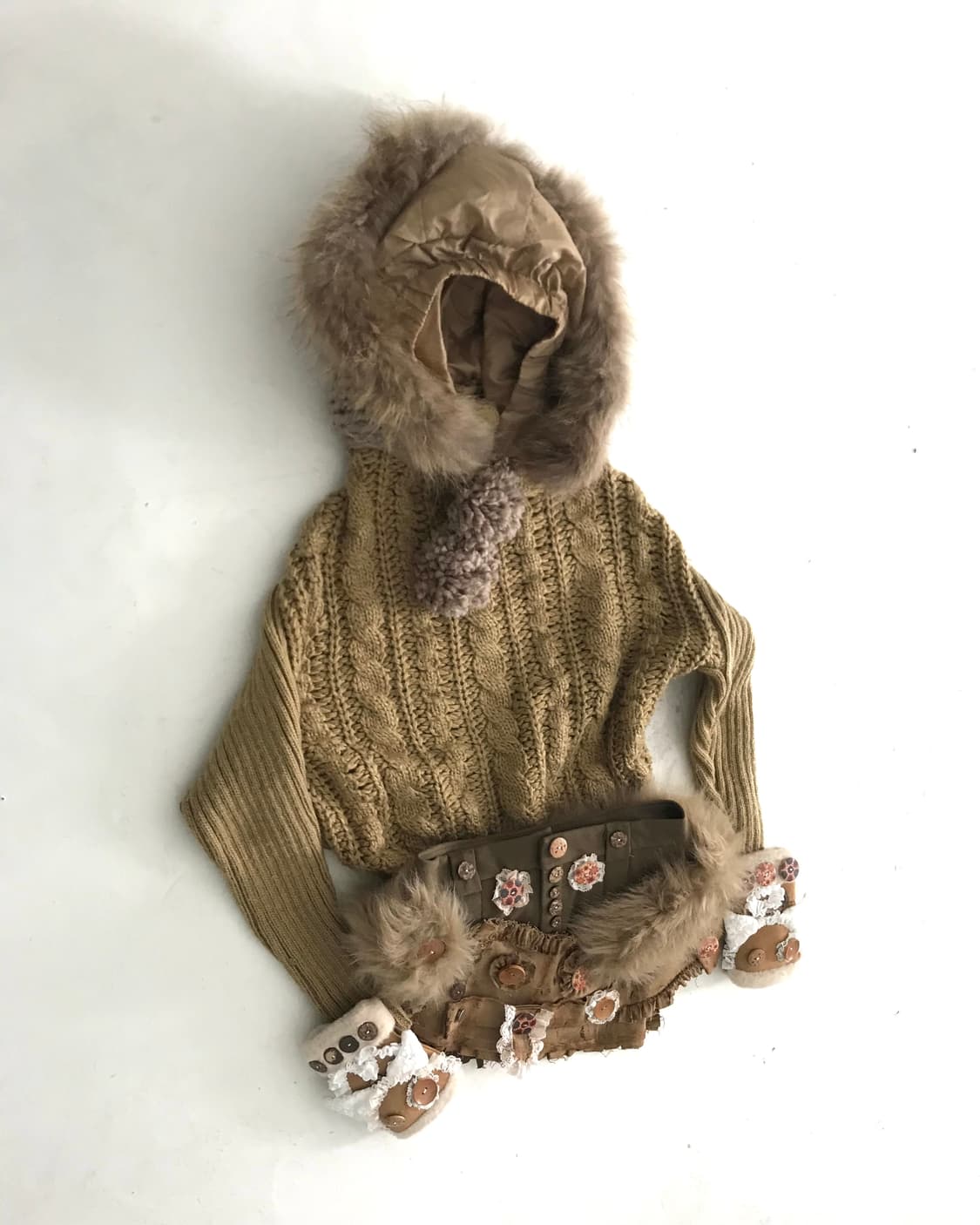 Padding hooded mix loose fit knit top 상품이미지4